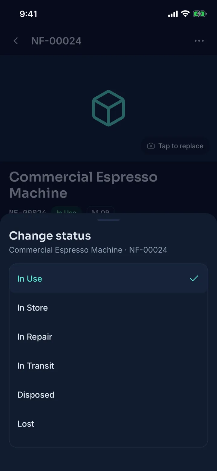 Change status sheet (sample data)