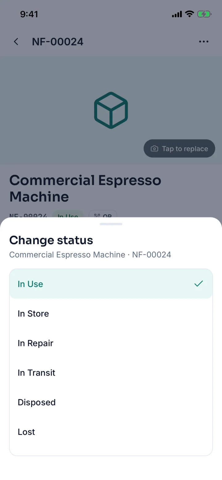 Change status sheet (sample data)